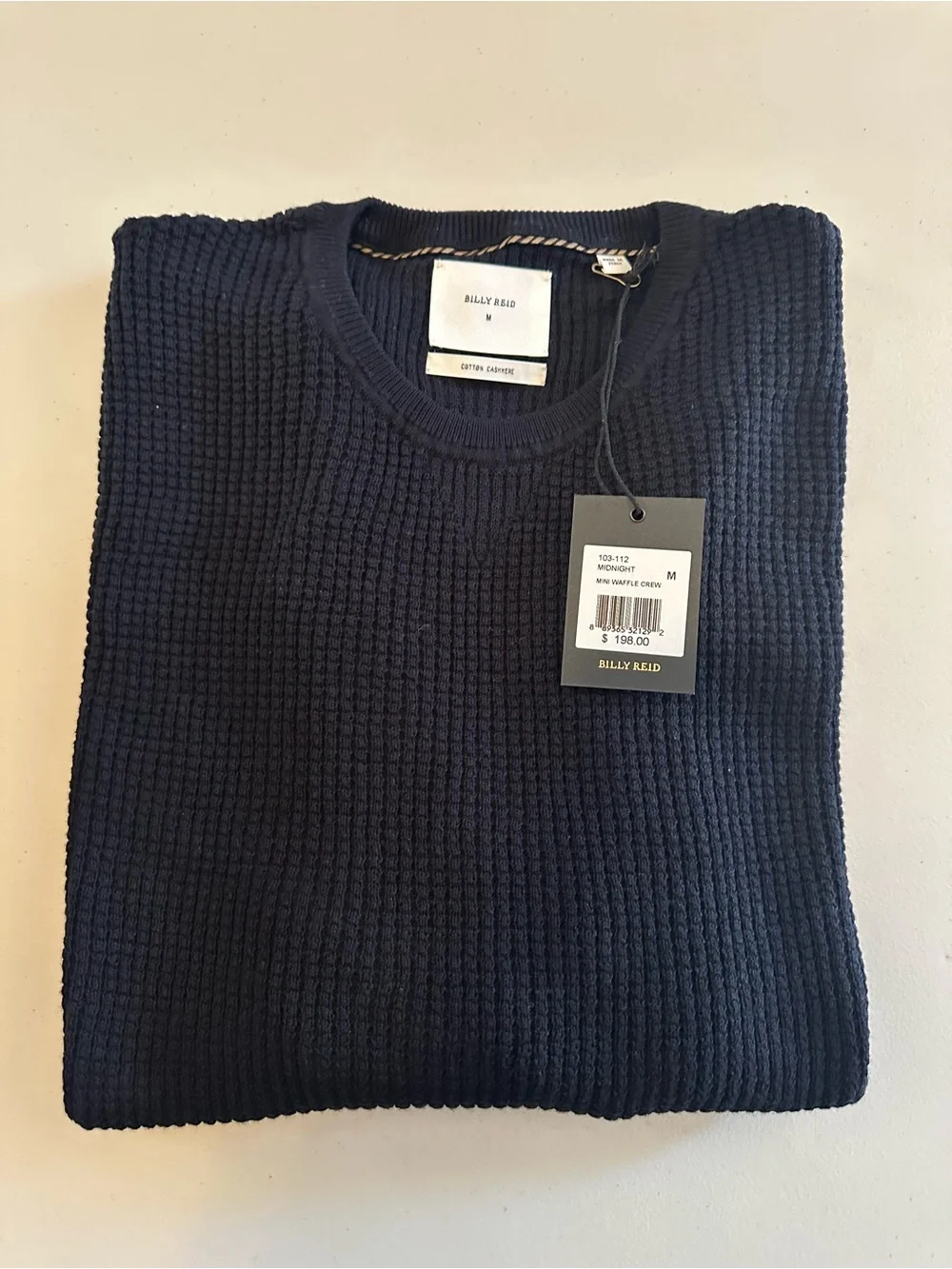 Billy Reid Navy Waffle-Knit Crewneck Sweater